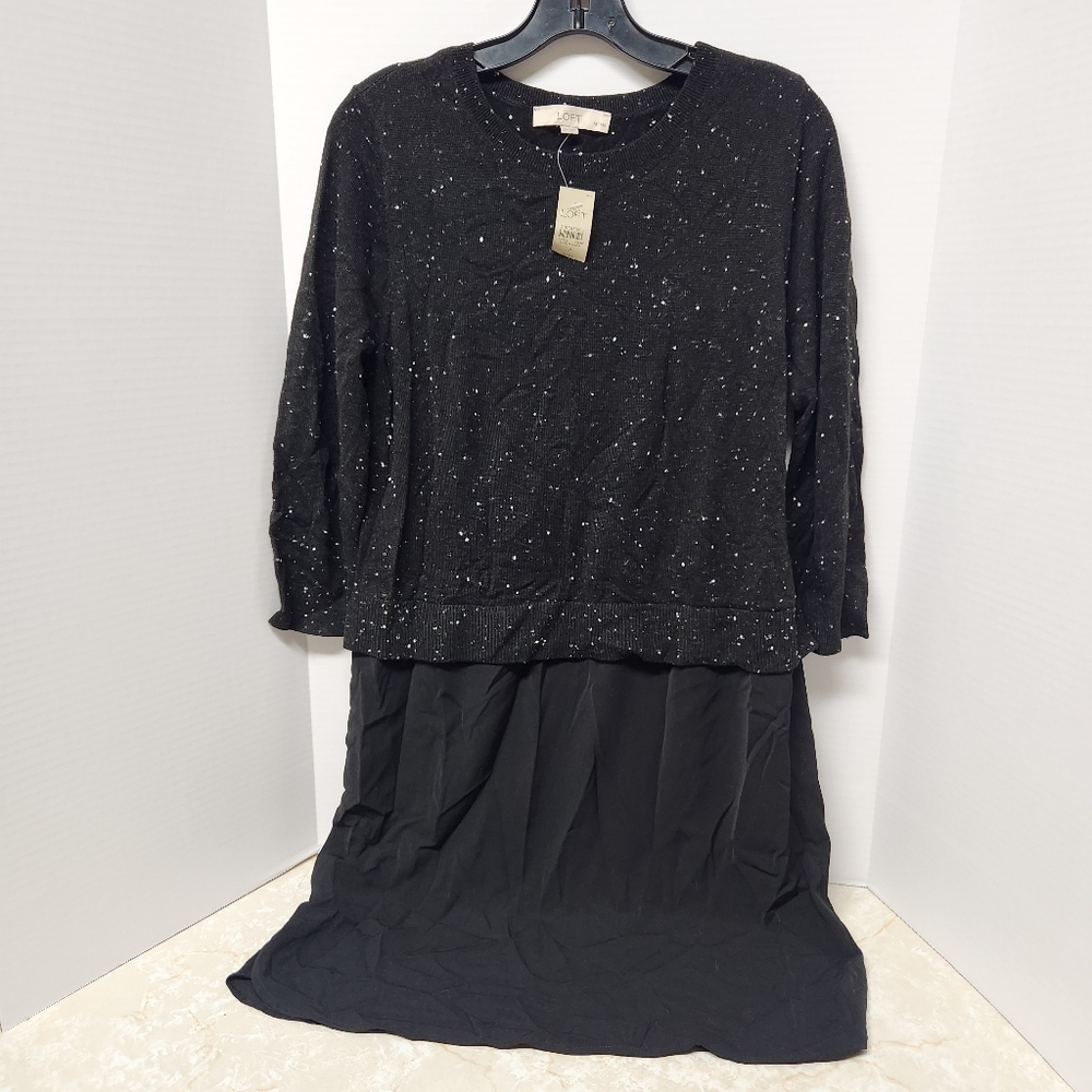 Loft Speckled Two-in-One Sweater Dress Textured Sz LP Large Petite New